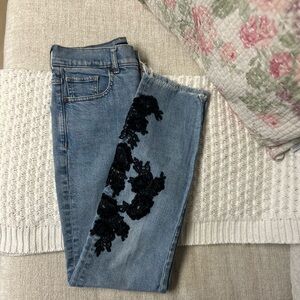 Express Blue Jeans with Black Floral Detail